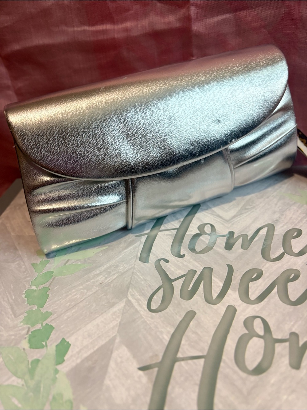 NWT Fioni Night Silver Metallic Pleated Evening Clutch